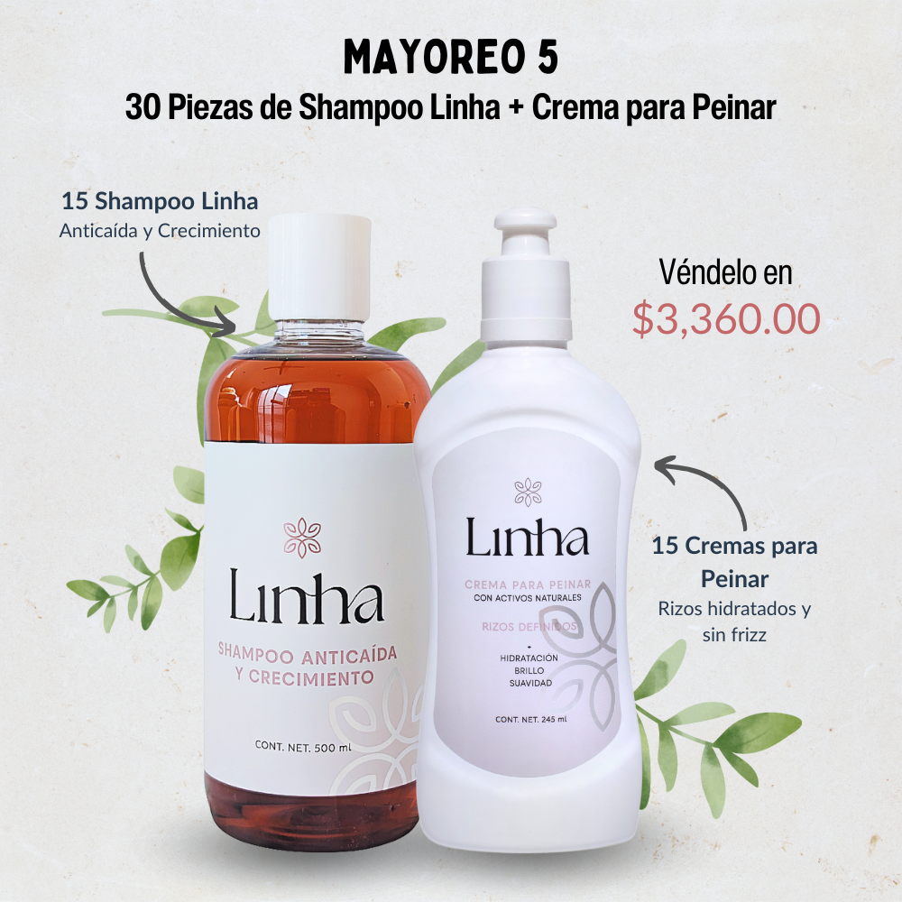 Mayoreo #5: Paquete surtido 30 Productos: Linha – Shampoo + Crema de Peinar