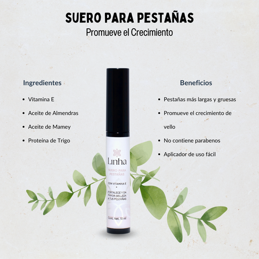 Suero Natural para Pestañas y Cejas con Vitamina E, Aceite de Almendra, Mamey y Proteína de Trigo – Nutrición y Crecimiento