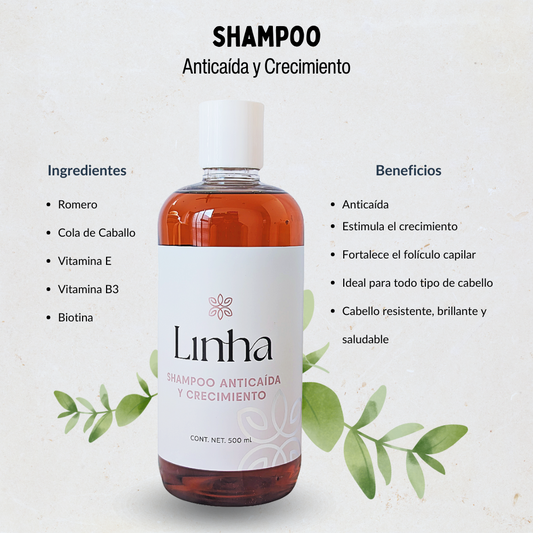 Shampoo Natural Anticaída Linha Cola de Caballo y Romero Con Vitamina  500 ml
